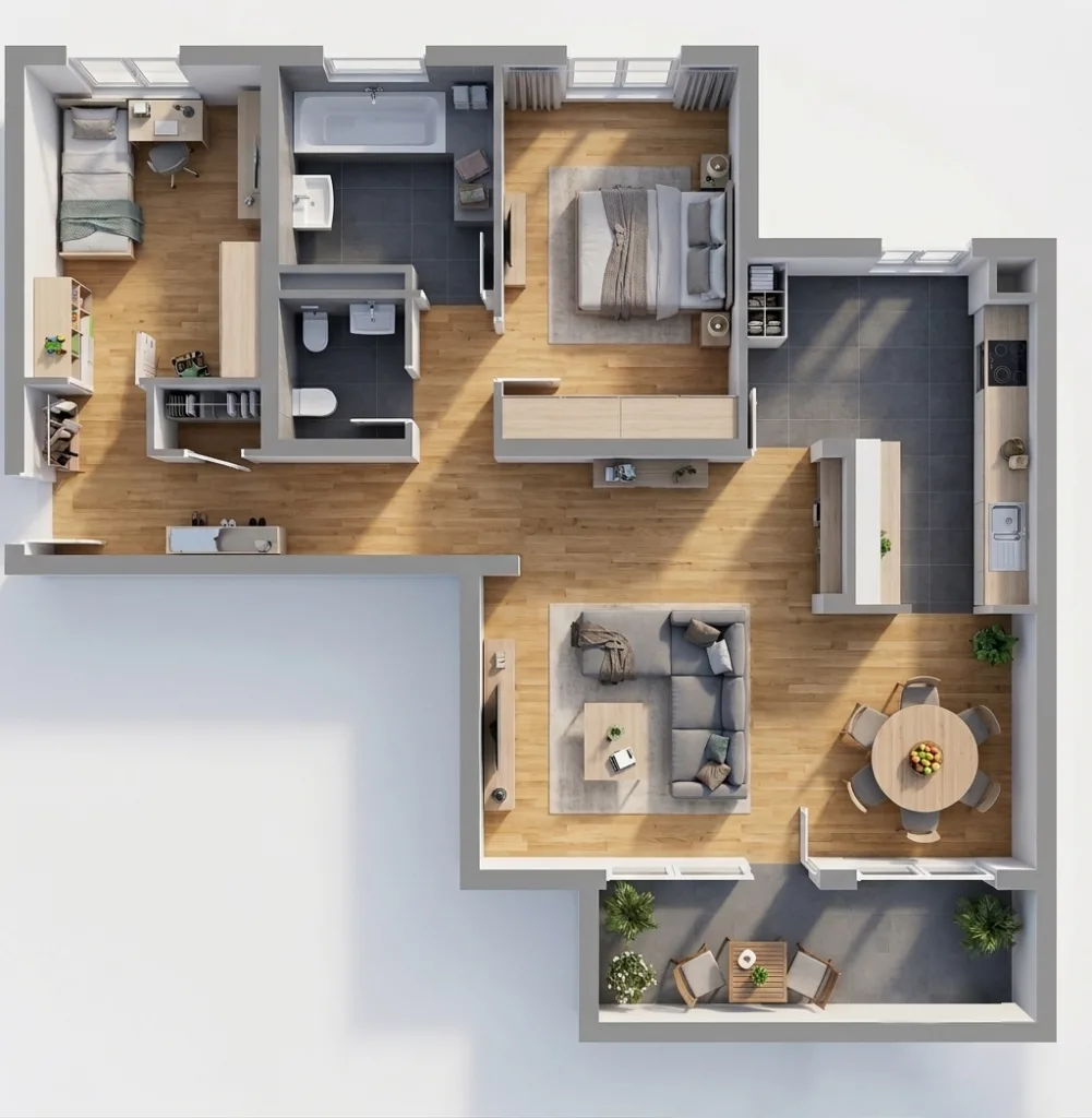 Grundriss Variante 3,5 Zimmer (nicht maßstabsgetreu)
