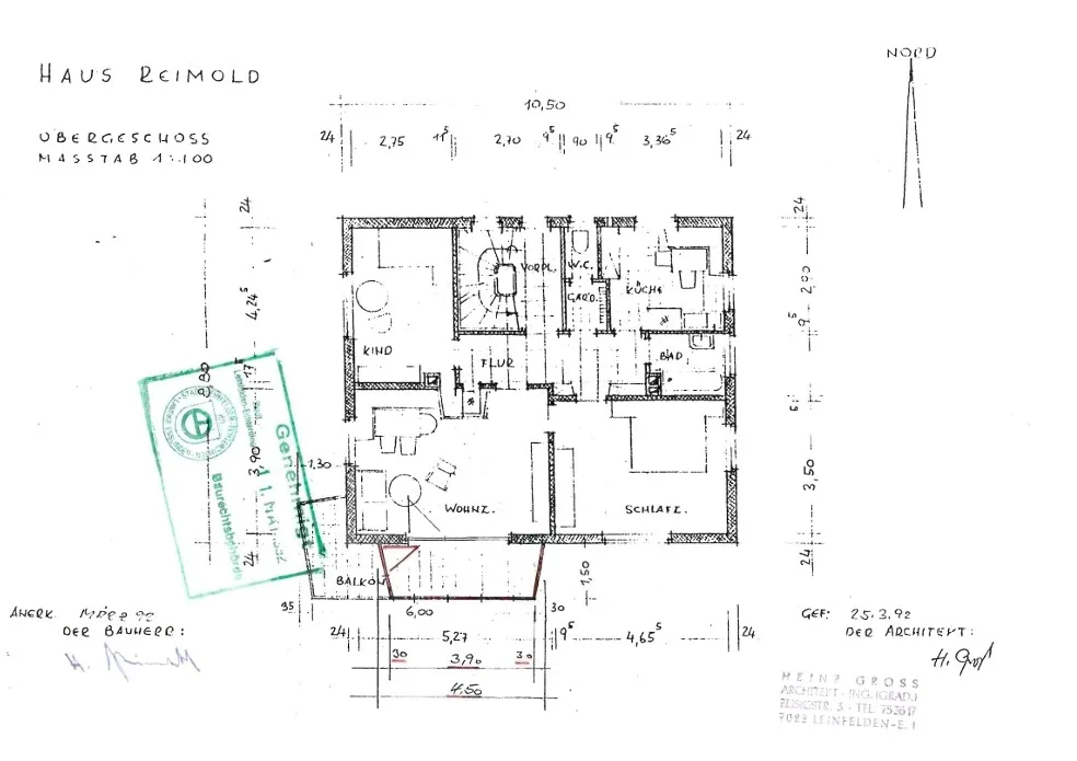 Grundriss Obergeschoss 1992