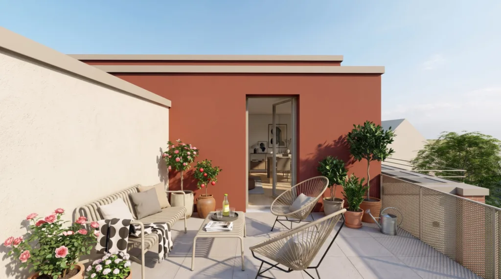 MARIE-LUISE | Penthouse mit Südwest-Dachterrasse über drei Seiten, 2 Zi.